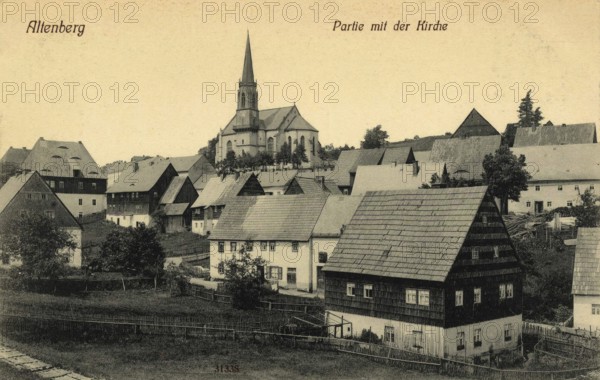 Altenberg in the Ore Mountains, town and church, today Saxon Switzerland-Eastern Ore Mountains