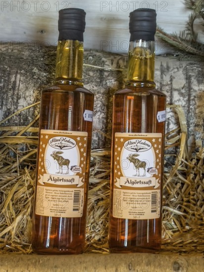 Swedish souvenir: moose herb juice in a bottle in Småland Moose park in Markaryd, Småland County,