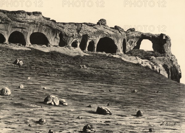 Caving due to weathering in the Gault sandstone of Koltso-gora, Ringberg, in the Caucasus,