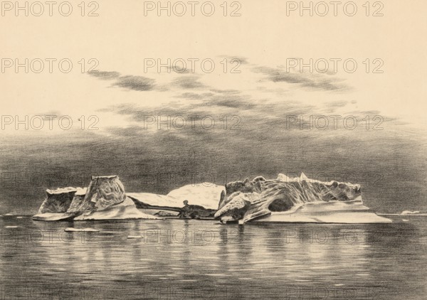 Iceberg on the west coast of Greenland, authentic reproduction of a school mural, historic, around