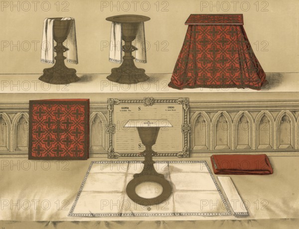 Scene from biblical history, altar chalices, altar chalice, liturgical vessels used in Christian