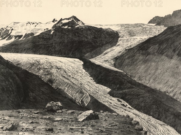 Confluence of the Kesselwandferner with the Hintereisferner, one of the largest glaciers in Tyrol,