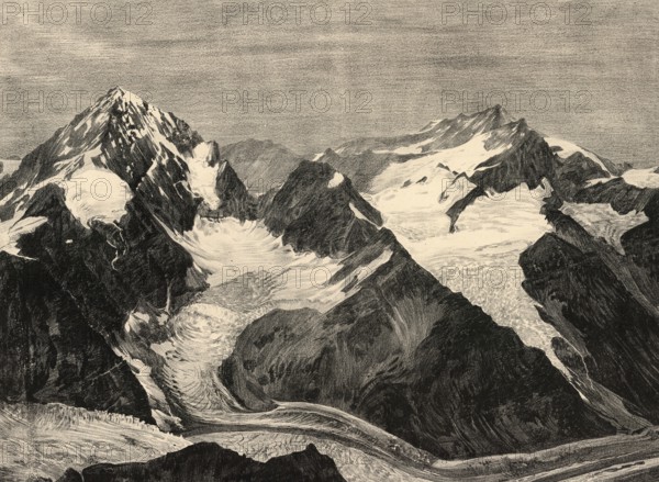 View of Dent Blanche, a largely ice-free mountain peak in the Valais Alps, in the south of the