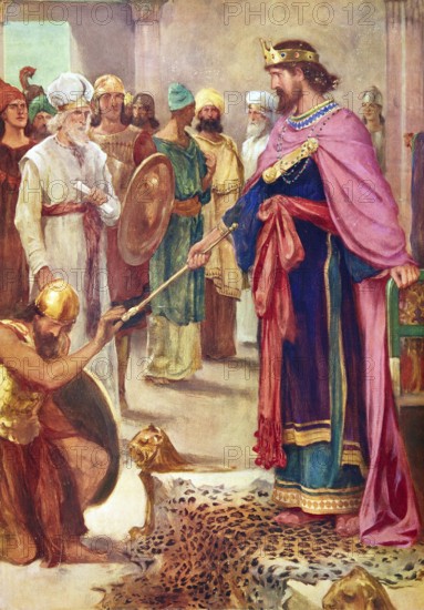Scene from the biblical story, King David, central figure of the Bible, the youngest son of Jesse,