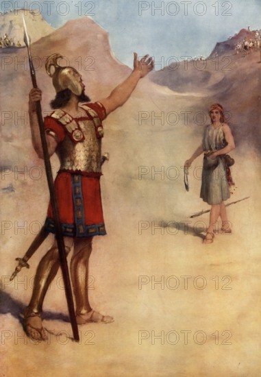 Scene from the biblical story, The story of David and Goliath is from the Old Testament of the