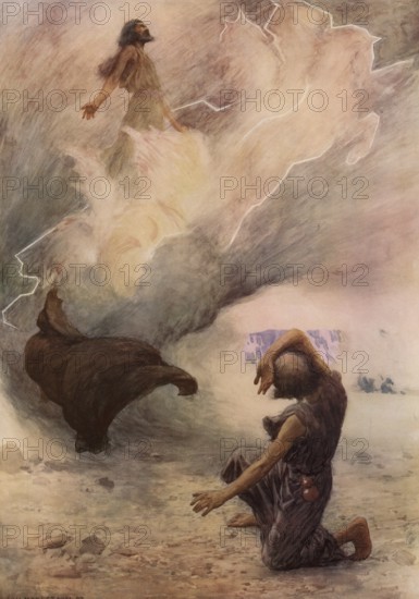 Scene from the biblical story, The biblical story of Elijah who is taken up into heaven, where it
