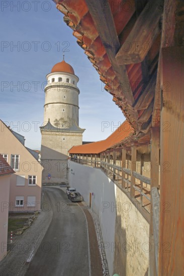 Löpsinger Tor, city gate, city tower with dome, historic rampart with city wall, city