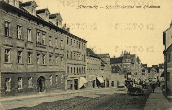 Altenburg, Schmölln Straße with Karolinum, today Altenburger Land district, Thuringia, Germany,