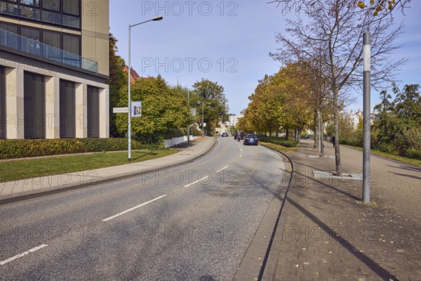General architecture, modern buildings, pavement made of concrete paving stones, road made of