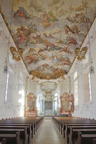 Baroque ceiling fresco by Johann Nikolaus Stuber, looking up, interior photo, handicrafts,