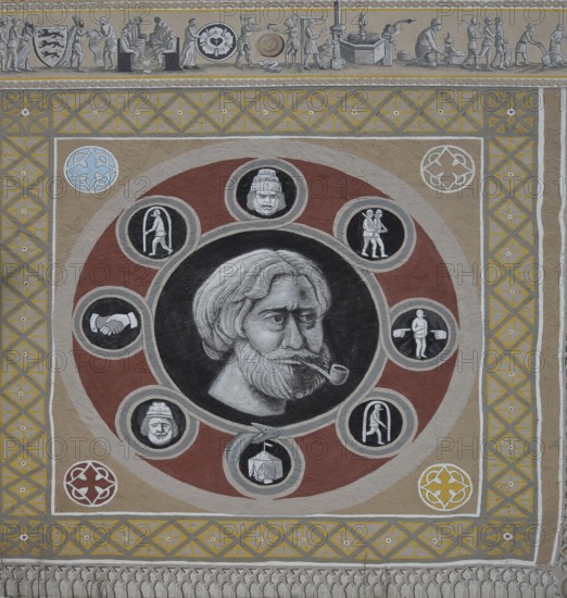 Historical wall by artist group Kollektiv K 2020, historical paintings on the history of the city,