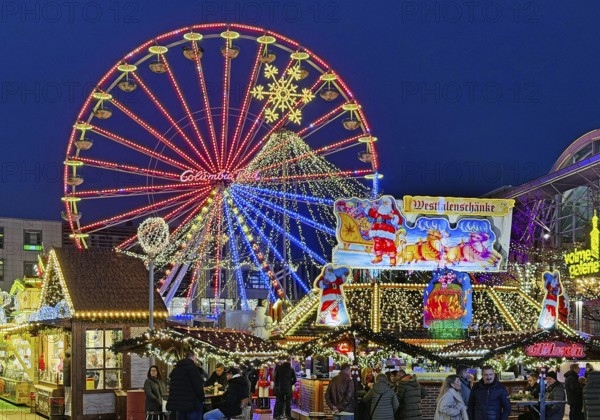 The Christmas market with the Ferris wheel in the evening, Hagen, Ruhr area, North