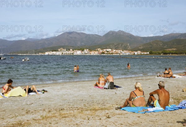 Beach or Plage de la Roya, in the back of Saint-Florent on the Gulf of Saint-Florent in the