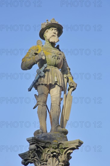 Emperor Maximilian II sculpture fountain built in 1570, Holy Roman Empire, Habsburgs, knight with