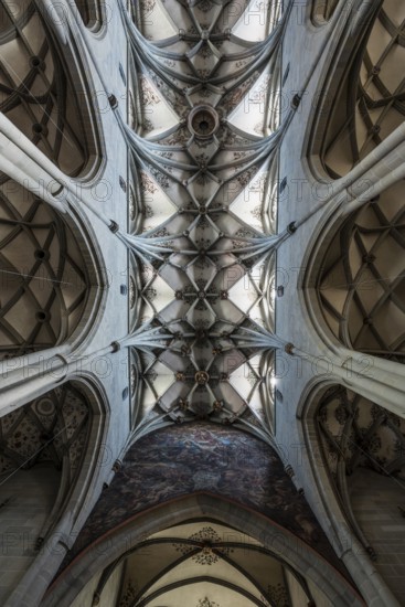 Cross-ribbed vaulting in the church of St. Nikolaus, Überlingen, Lake Constance, Baden-Württemberg,