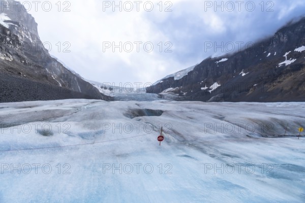 Scenic view of the receding athabasca glacier in jasper national park, illustrating climate