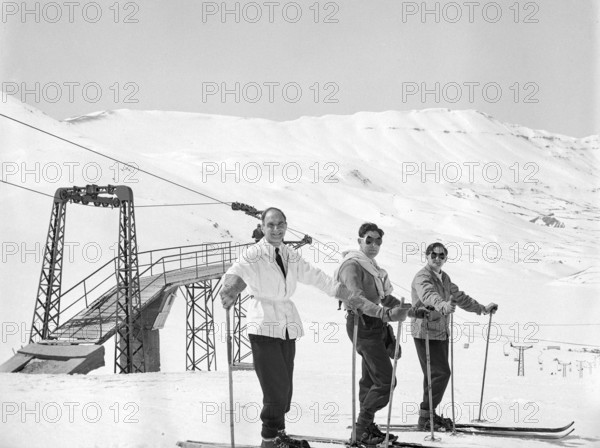 Male skiers at Cedars Ski Resort, Bsharri, Lebanon, Middle East c 1956 - the country's oldest