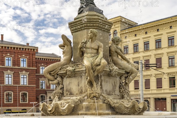 The Muschelminna fountain or Toberentzbrunnen at Postplatz in Görlitz, Upper Lusatia, Saxony,