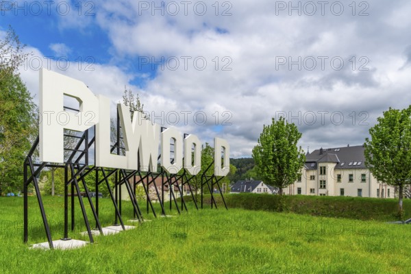Sculpture, art installation Plywood in the form of Hollywood lettering by artist Jay Gard, Purple