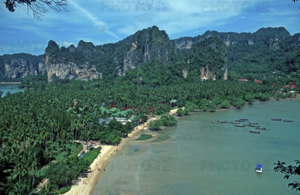 Mountains, sea, beach, boats, view of Railay East from the viewpoint, two years in front of the