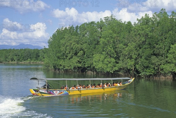 Sightseeing boat in Phangnga Bay near Ko Phuket, Thailand, December 2002, vintage, retro, old,