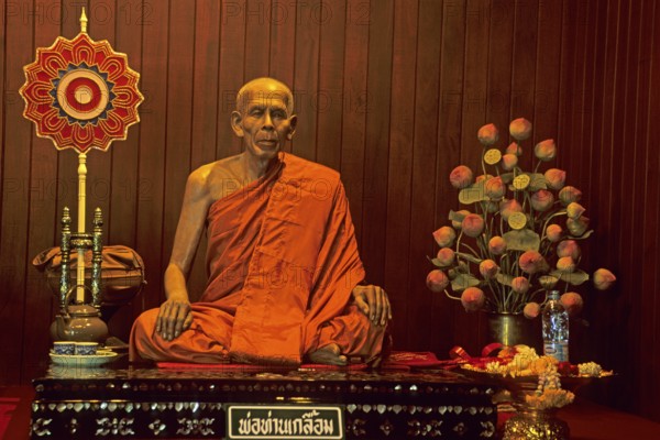 Wax monk at Wat Chalong monastery, Ko Phuket, Thailand, December 2002, vintage, retro, old,