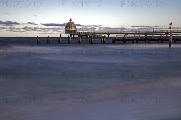 Pier with diving gondola, long exposure, Zingst, Fischland-Darß-Zingst, Western Pomerania Lagoon