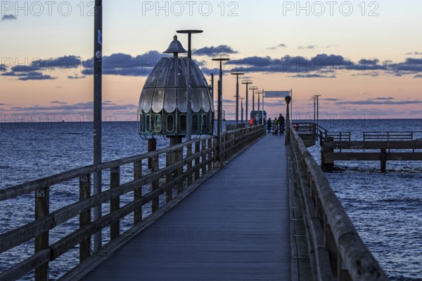 Pier with diving gondola, evening light, Zingst, Fischland-Darß-Zingst, Western Pomerania Lagoon