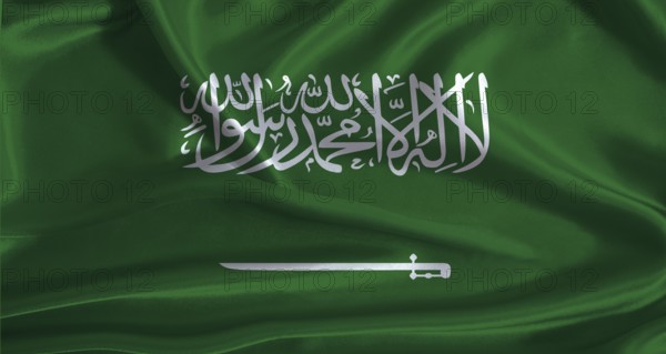 Saudi Arabia flag with cloth textured background. National flag of Saudi Arabia with realistic