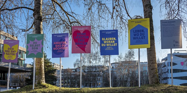 75 years of Basic Law, display boards at the Hessian State Representation in the Ministergärten on