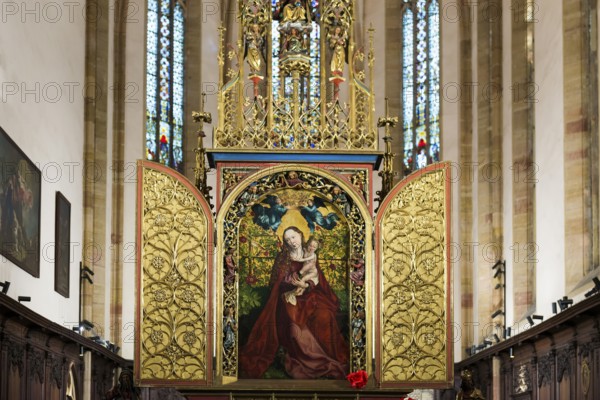 Famous medieval painting, Madonna in the Garden of Roses, by Martin Schongauer, Dominican Church,
