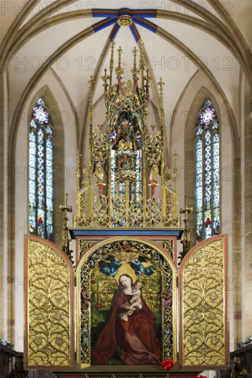 Famous medieval painting, Madonna in the Garden of Roses, by Martin Schongauer, Dominican Church,