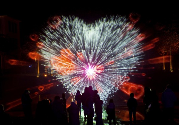 Illumination during the Herbstlichtgarten event in Sauerlandpark in the evening in Hemer,