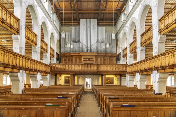 Interior and organ of the Friedenskirche im Anger Altkötzschenbroda, Kötzschenbroda, Radebeul,