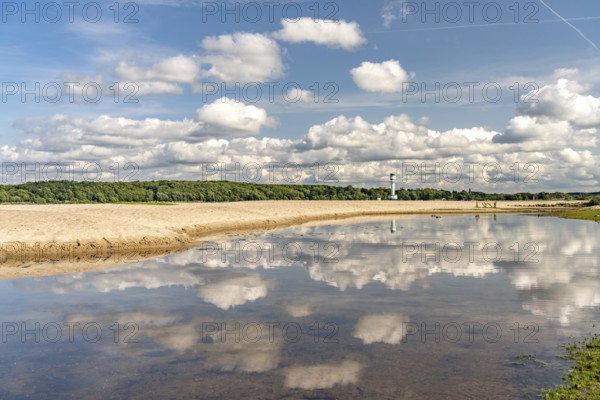 Falkensteiner Beach and Friedrichsort lighthouse on the Kiel Fjord, Kiel, Schleswig-Holstein,