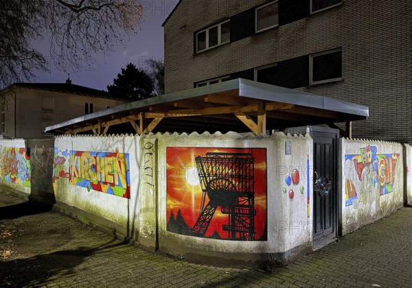 Wall painting in the street Flöz Sunshine at night in one of the poorest cities in Germany,