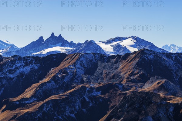 Snow-capped peaks of the Pointe de Moiry mountains, Val d'Anniviers, Valais Alps, Canton of Valais,