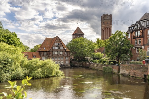 Hotel Ratsmühle und Wasserturm an der Ilmenau in Lüneburg, Lower Saxony, Germany