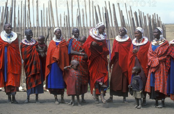 Maasai woman with small children in their village in the Ngorongoro Crater, Tanzania, June 2000,