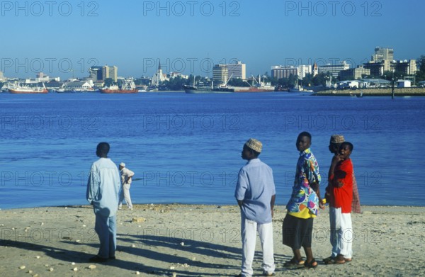 People waiting for the Kivuko ferry to Dar es-Salaam, Tanzania, Africa, June 2000, vintage, retro,