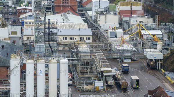 Plant view of the company Solvay Fluor GmbH. The Bad Wimpfen plant of the Belgian chemical company