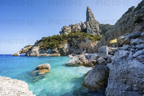 Light blue clear sea on a dream beach on Cala Goloritzé, picturesque rocky coast, steep coast with