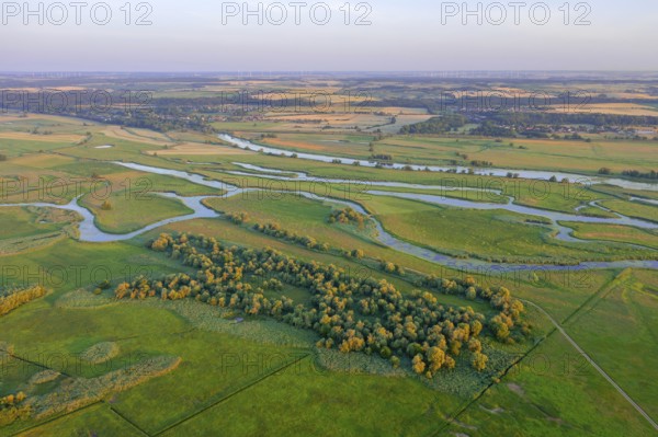 Aerial view over the Oder river in the German-Polish nature reserve Lower Oder Valley International