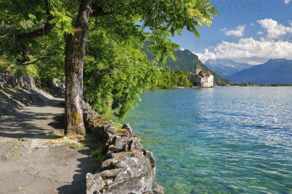 Chillon Castle on Geneva near Veytaux, Canton of Vaud, . switzerland