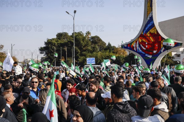 Damascus, Syria. November 28, 2025: Thousands of Syrians gather in Umayyad Square in central