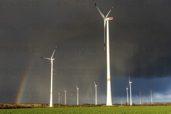Königshovener Höhe onshore wind farm, on the A44 motorway near Bedburg, in front of the Jackerath