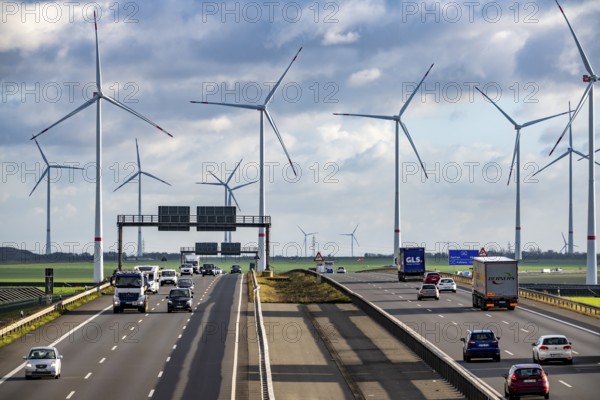 A44 motorway near Bedburg, in front of the Jackerath triangle, recultivated open-cast mining site,