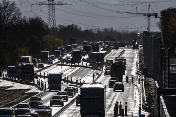 Highway construction site, the A57 is extended to 6 lanes on the section between the Meerbusch