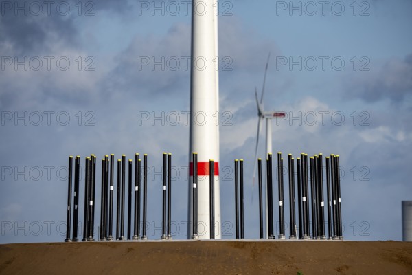 Construction site of the new Bedburg 3 wind farm, on recultivated open-cast mining site, 9 wind