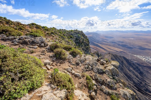 Castillejo viewpoint, view from the Risco de Famara cliffs to the coast and the sea with the Famara